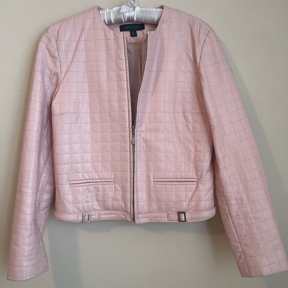 Siena Studio Pink Bomber Jacket with Cropped Design and Textured Fabric